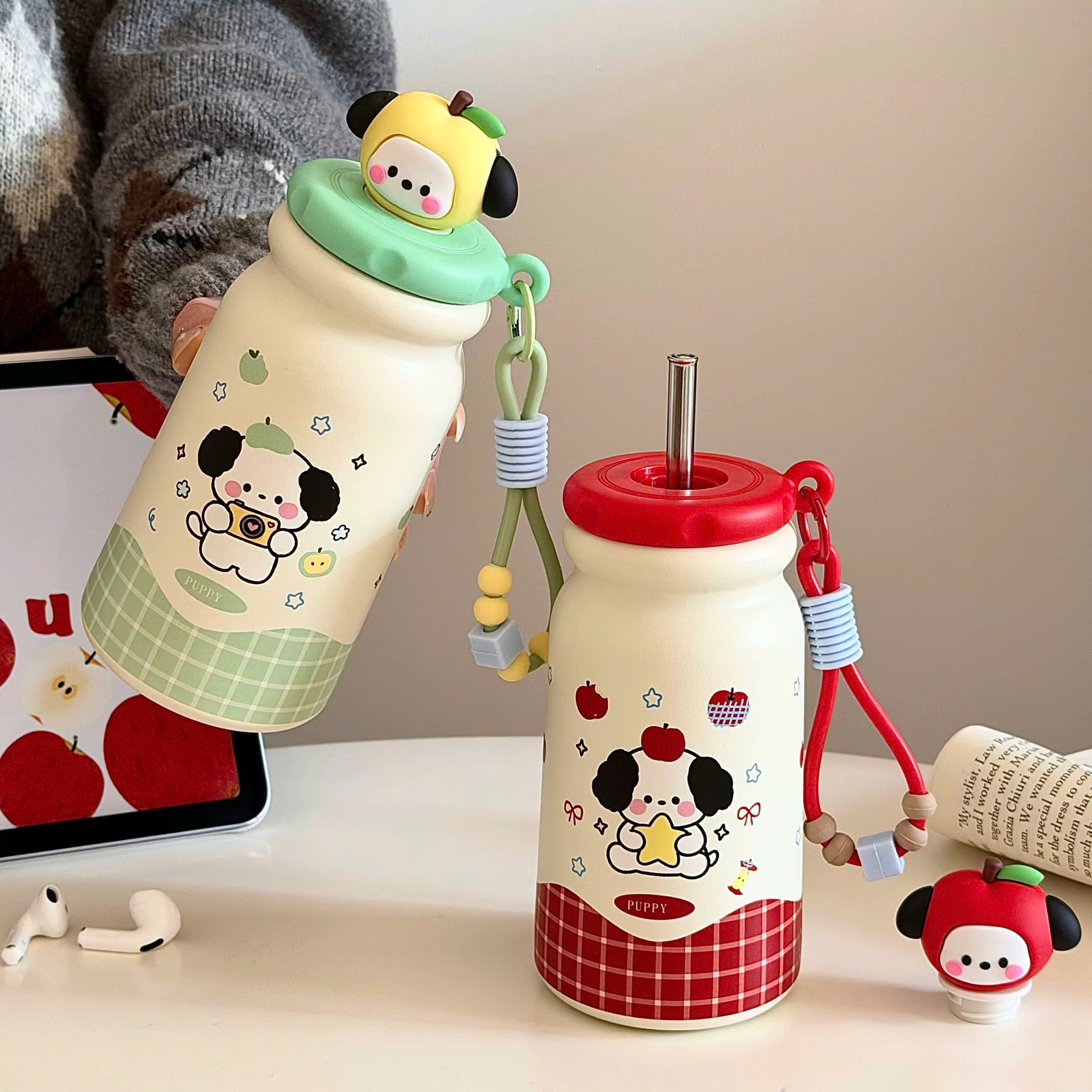 [50] Bình Giữ Nhiệt CÚN Nắp Charm TRÁI CÂY 600ml