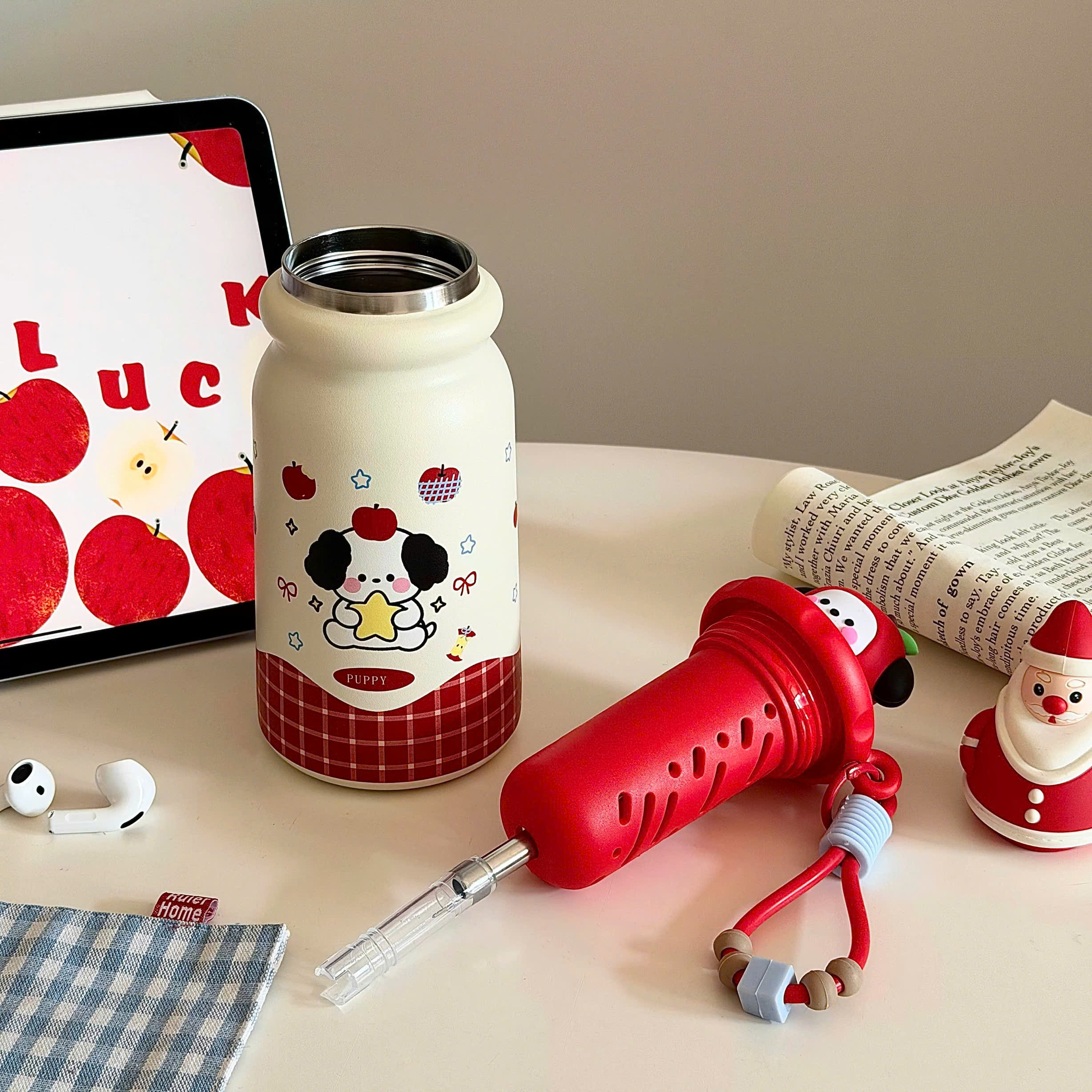 [50] Bình Giữ Nhiệt CÚN Nắp Charm TRÁI CÂY 600ml