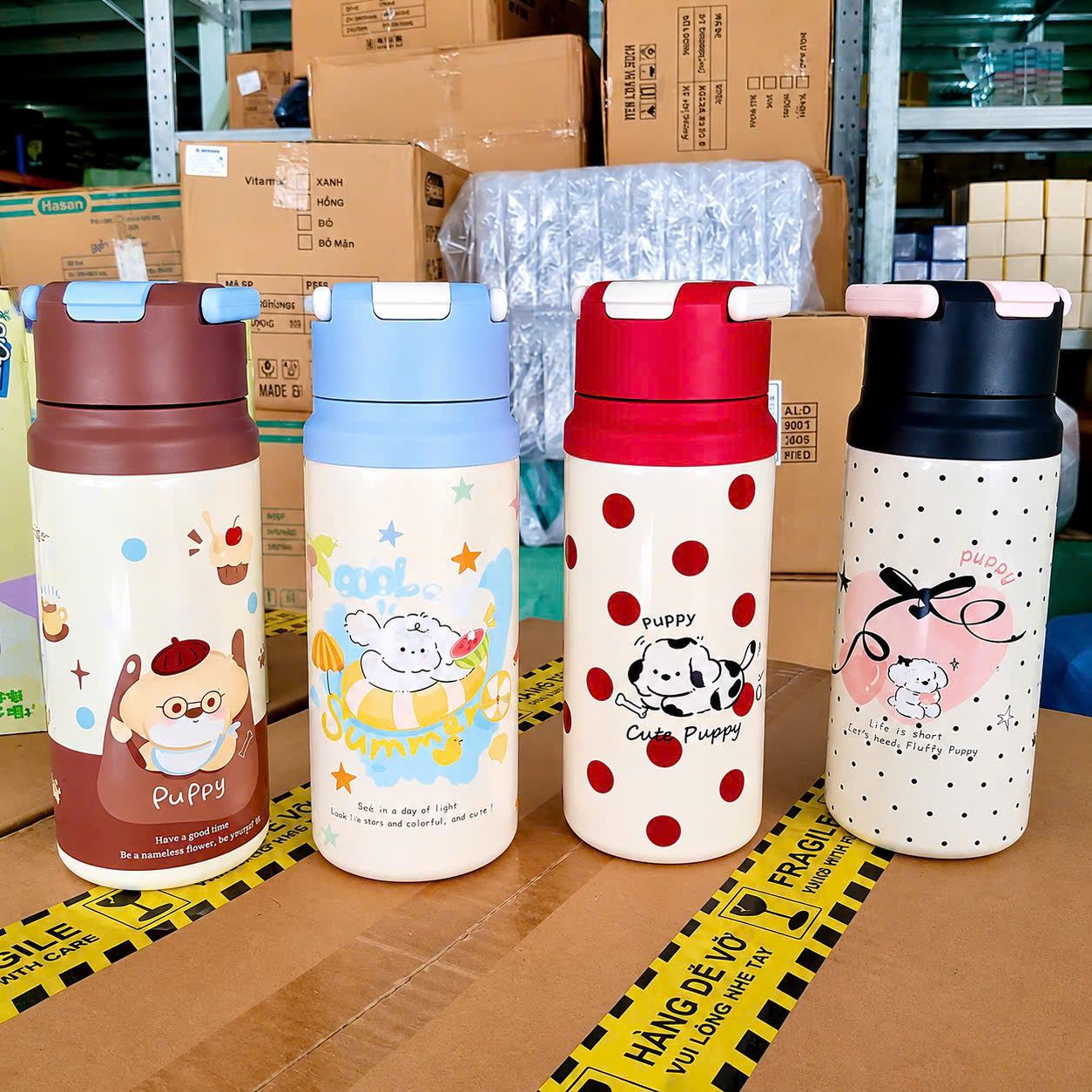 [50] Bình Giữ Nhiệt Cún PUPPY Có Đầu Xách 550ml