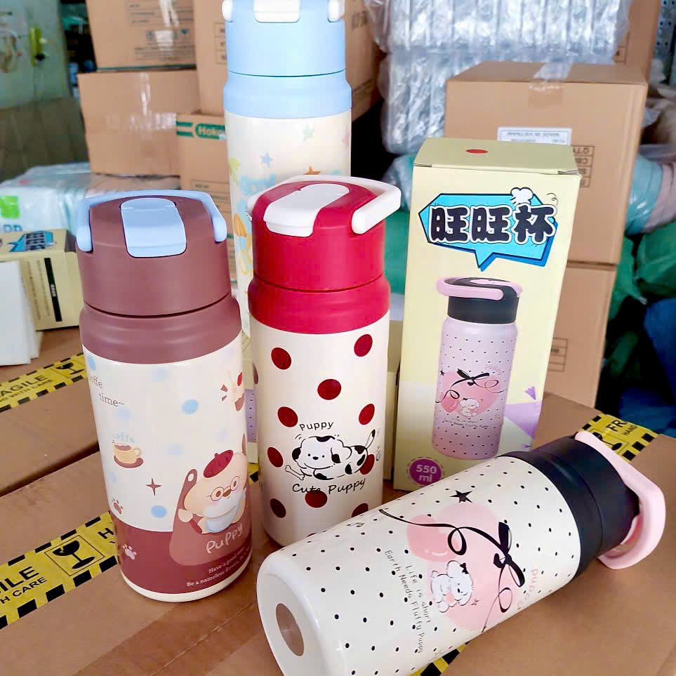 [50] Bình Giữ Nhiệt Cún PUPPY Có Đầu Xách 550ml