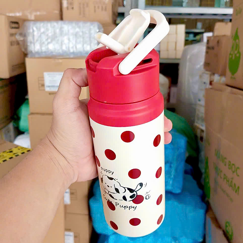 [50] Bình Giữ Nhiệt Cún PUPPY Có Đầu Xách 550ml