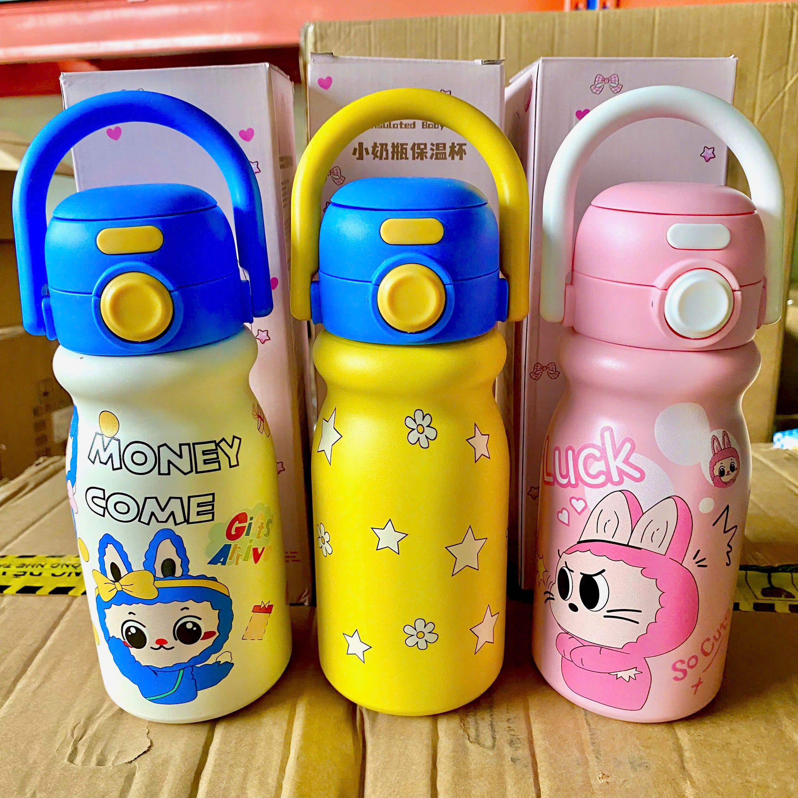 [50] Bình Giữ Nhiệt Hoạt Hình NẮP BẬT Quai Ngang 500ml