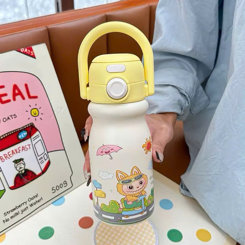 [50] Bình Giữ Nhiệt Hoạt Hình NẮP BẬT Quai Ngang 500ml