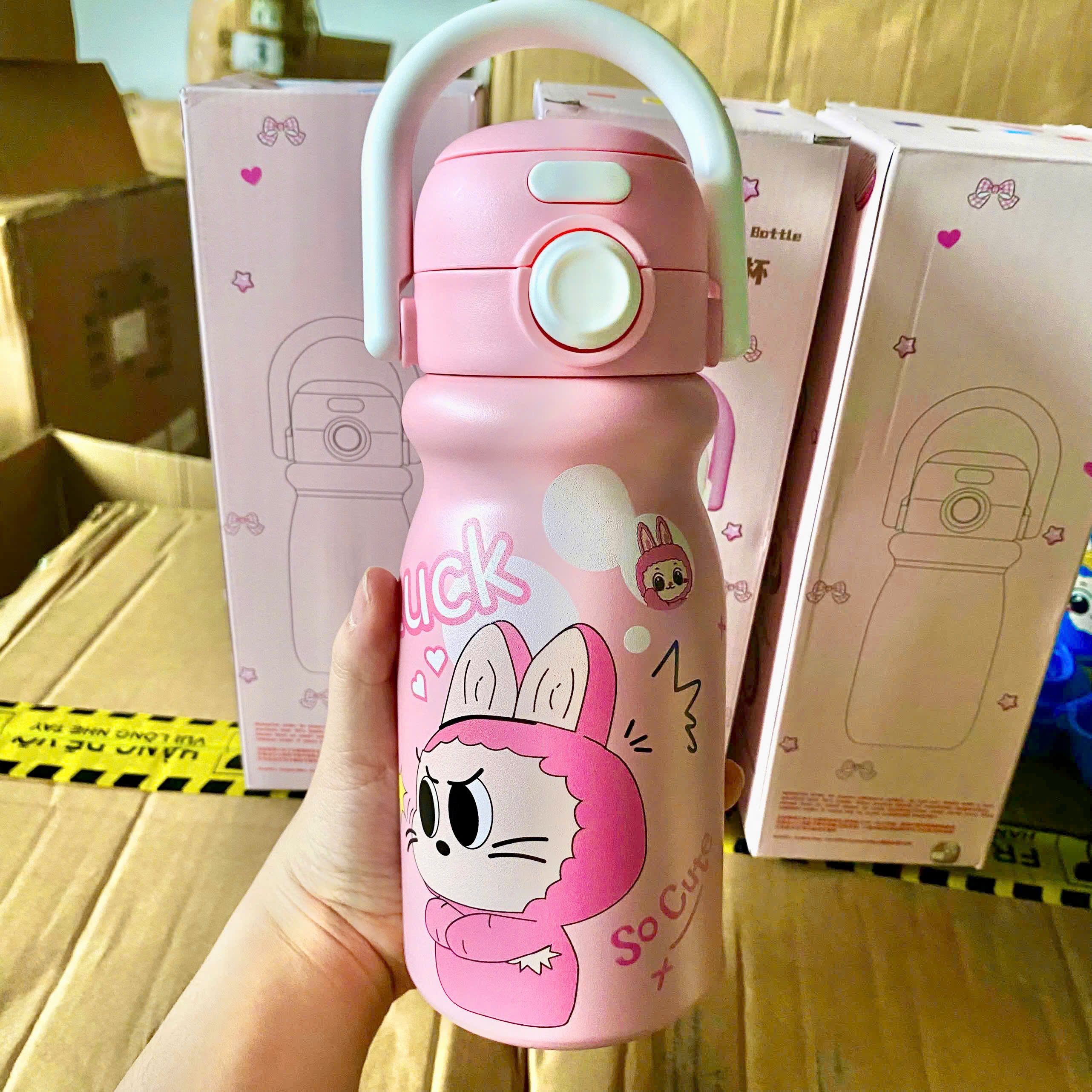 [50] Bình Giữ Nhiệt Hoạt Hình NẮP BẬT Quai Ngang 500ml