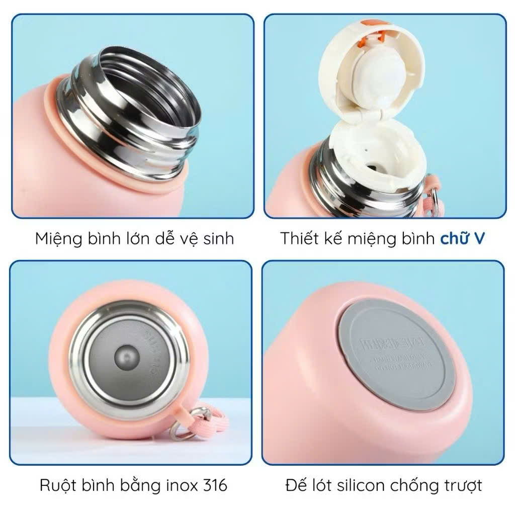[50] Bình Giữ Nhiệt Kèm Cốc Có Dây Xách 450ml