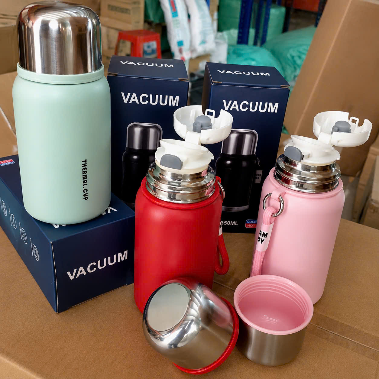 [50] Bình Giữ Nhiệt Kèm Cốc Có Dây Xách 450ml