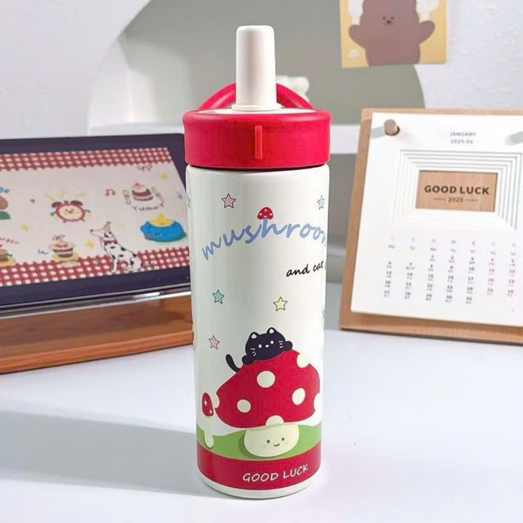 [50] Bình Giữ Nhiệt Nắp Quai Xách BLACK CAT 600ml