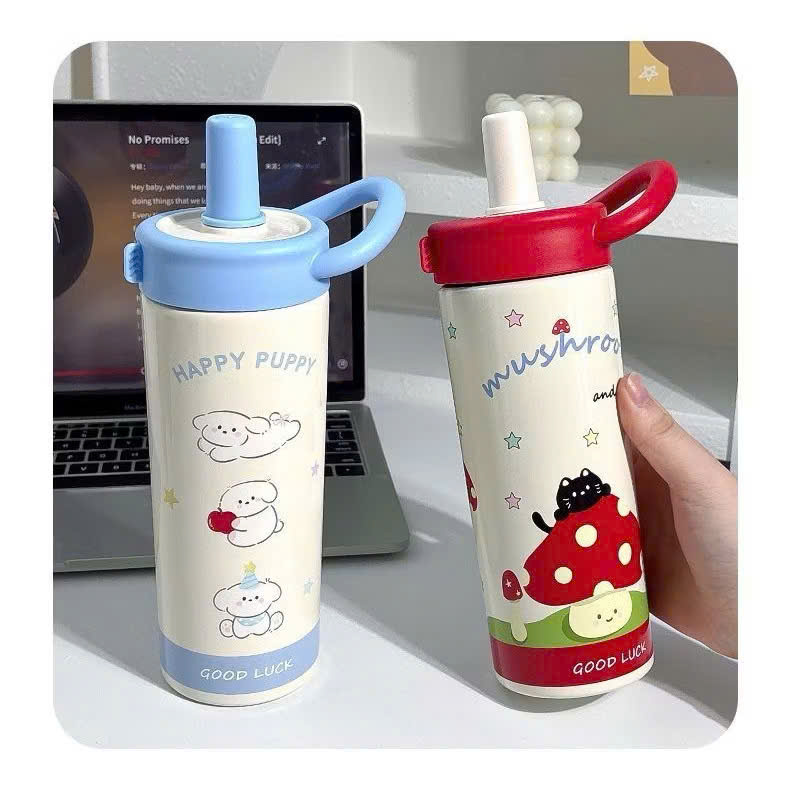 [50] Bình Giữ Nhiệt Nắp Quai Xách BLACK CAT 600ml