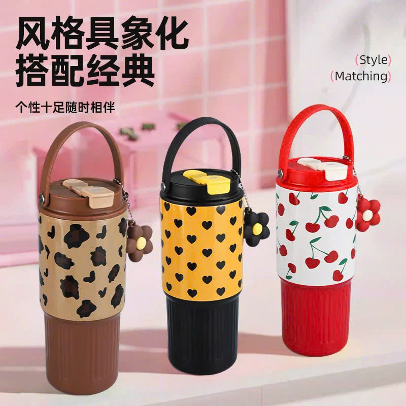 [50] Bình Giữ Nhiệt Quai Xách Ngang Móc Khóa Charm HOA