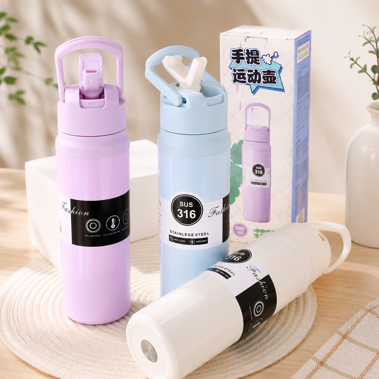 [50] Bình Giữ Nhiệt Sus316 Basic Có Quai Xách 750ml