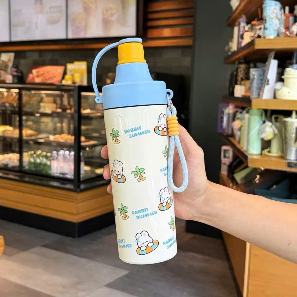 [50] Bình Giữ Nhiệt Thú Cưng NẮP VÒI Có Dây Xách 600ml