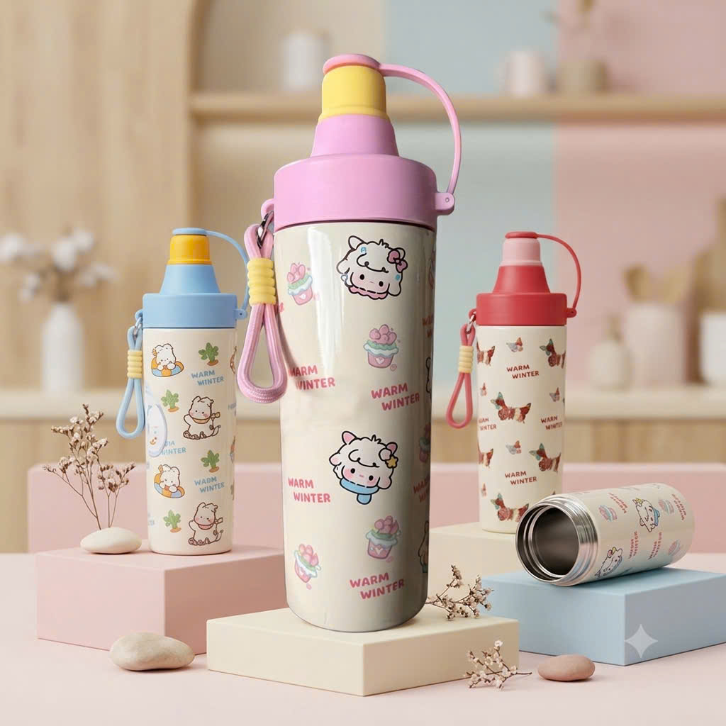 [50] Bình Giữ Nhiệt Thú Cưng NẮP VÒI Có Dây Xách 600ml