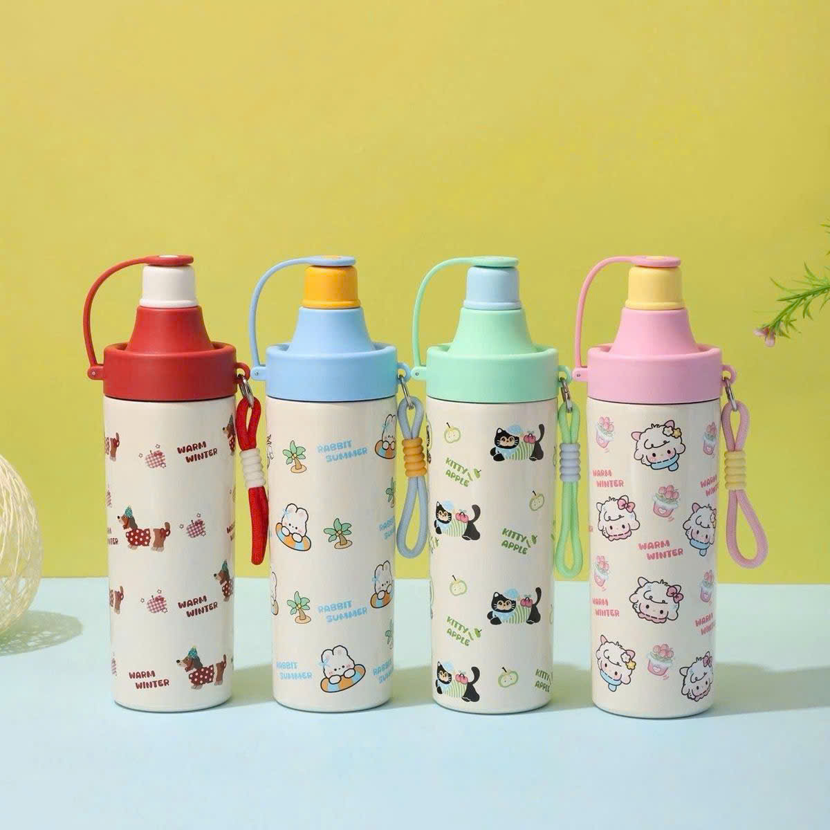 [50] Bình Giữ Nhiệt Thú Cưng NẮP VÒI Có Dây Xách 600ml
