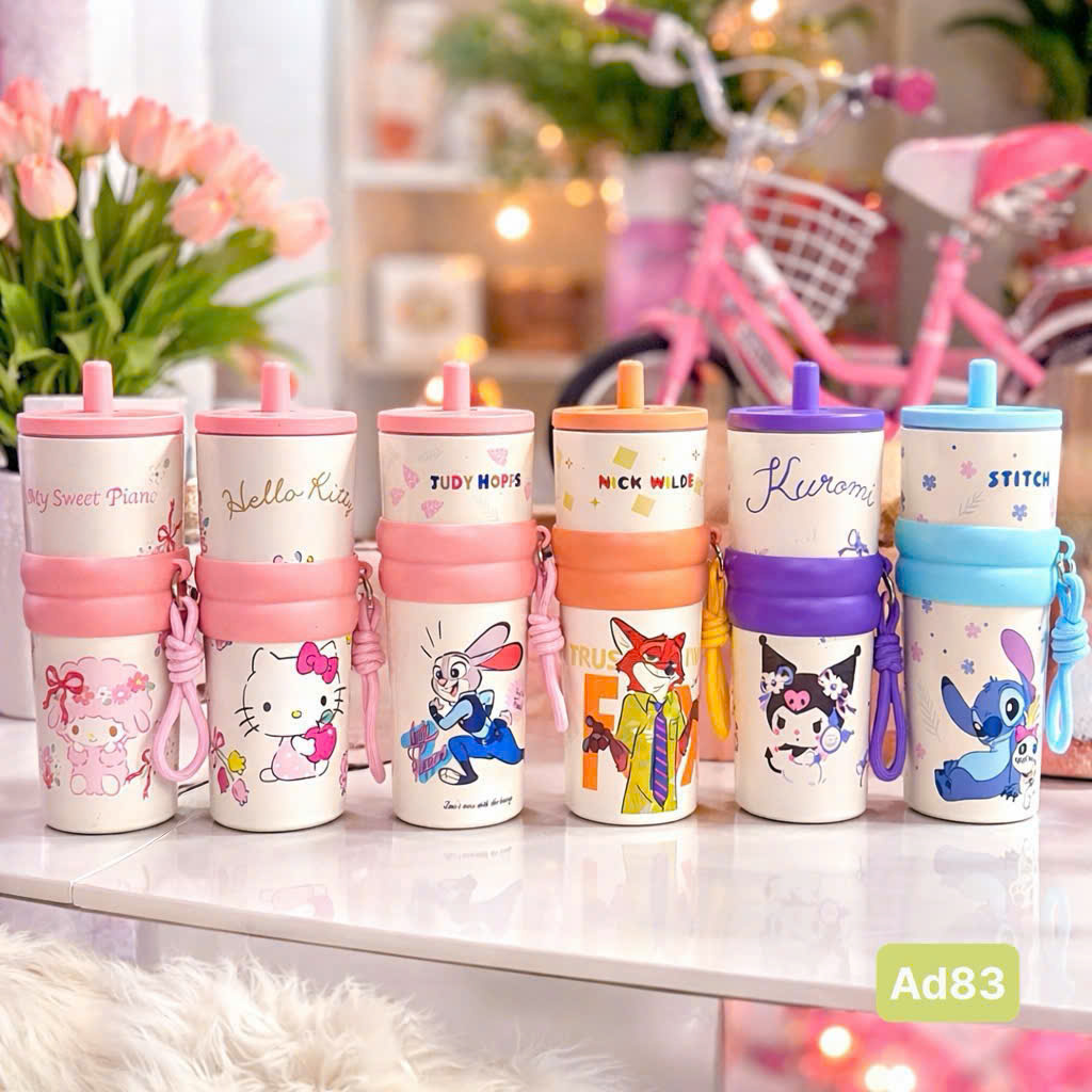 [50] Ly Giữ Nhiệt Hoạt Hình Đai Silicon 710ml