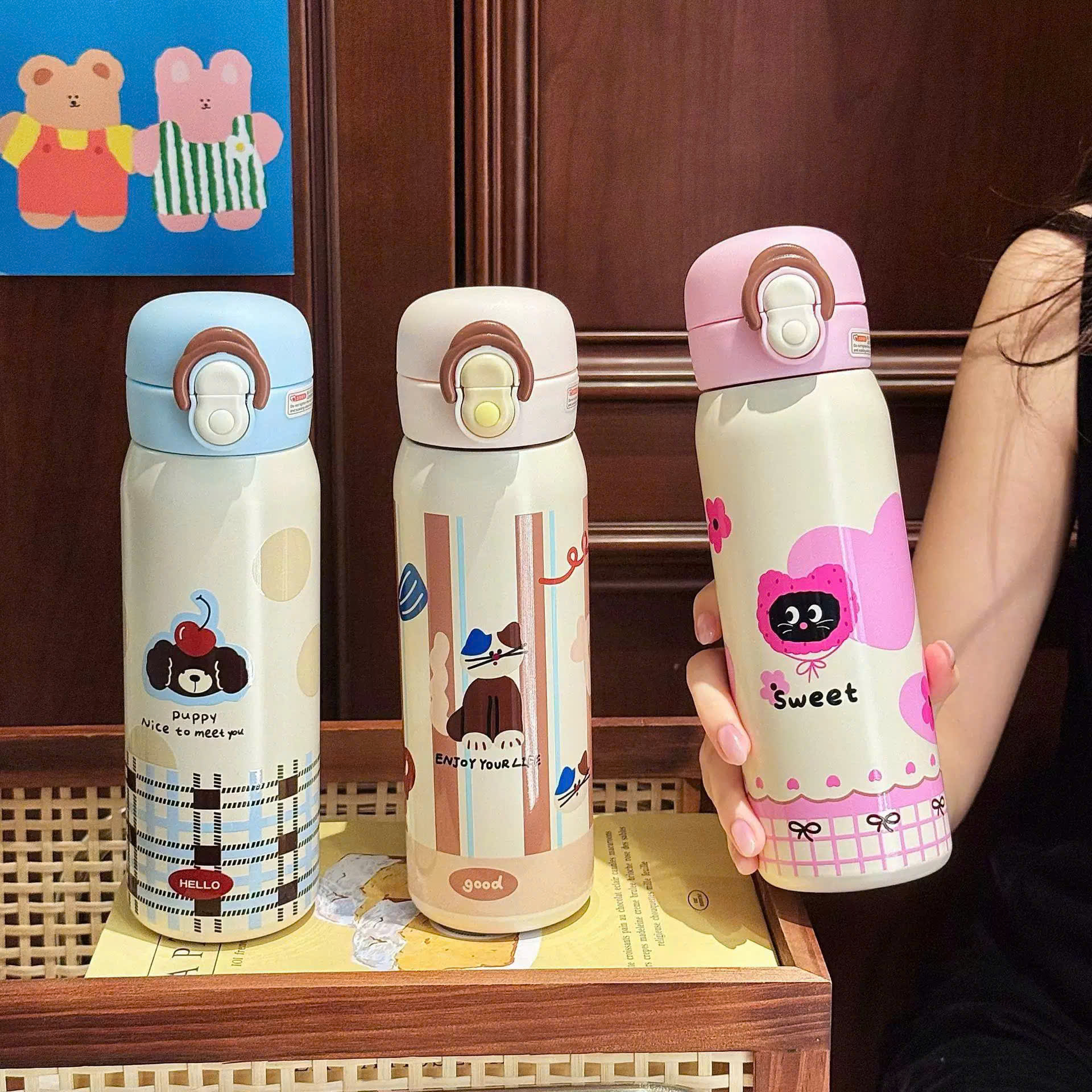 [60] Bình Giữ Nhiệt HOẠT HÌNH Móc Xách 500ml