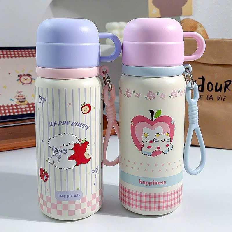[60] Bình Giữ Nhiệt Kèm Cốc Có Dây Xách LUCKY 500ml