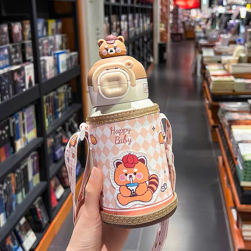 [60] Bình Giữ Nhiệt Nắp Bấm Charm HOẠT HÌNH Có Túi Xách 500ml