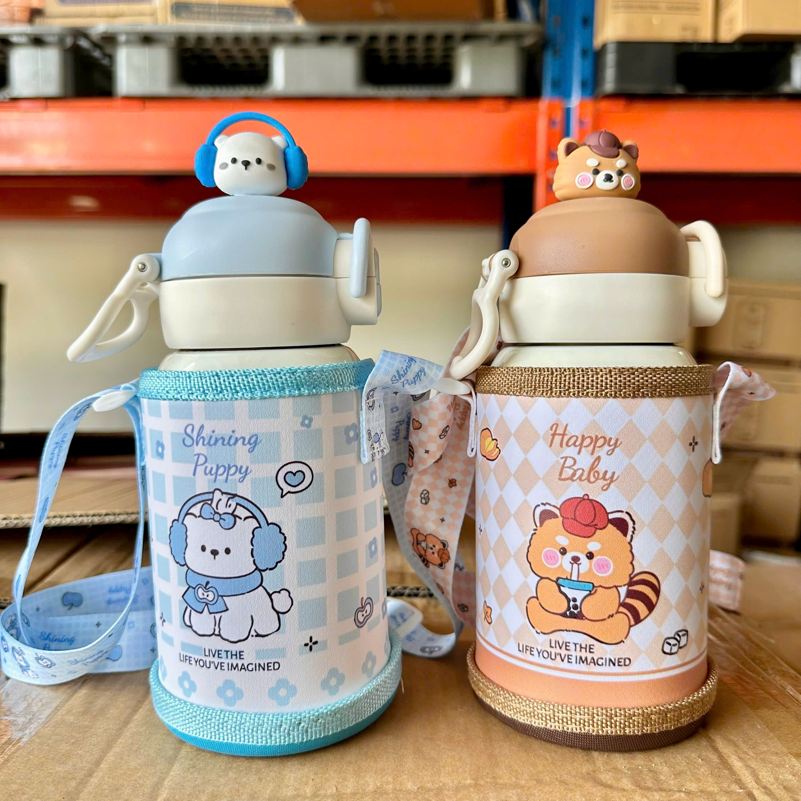[60] Bình Giữ Nhiệt Nắp Bấm Charm HOẠT HÌNH Có Túi Xách 500ml