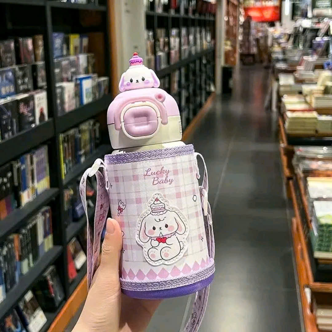 [60] Bình Giữ Nhiệt Nắp Bấm Charm HOẠT HÌNH Có Túi Xách 500ml