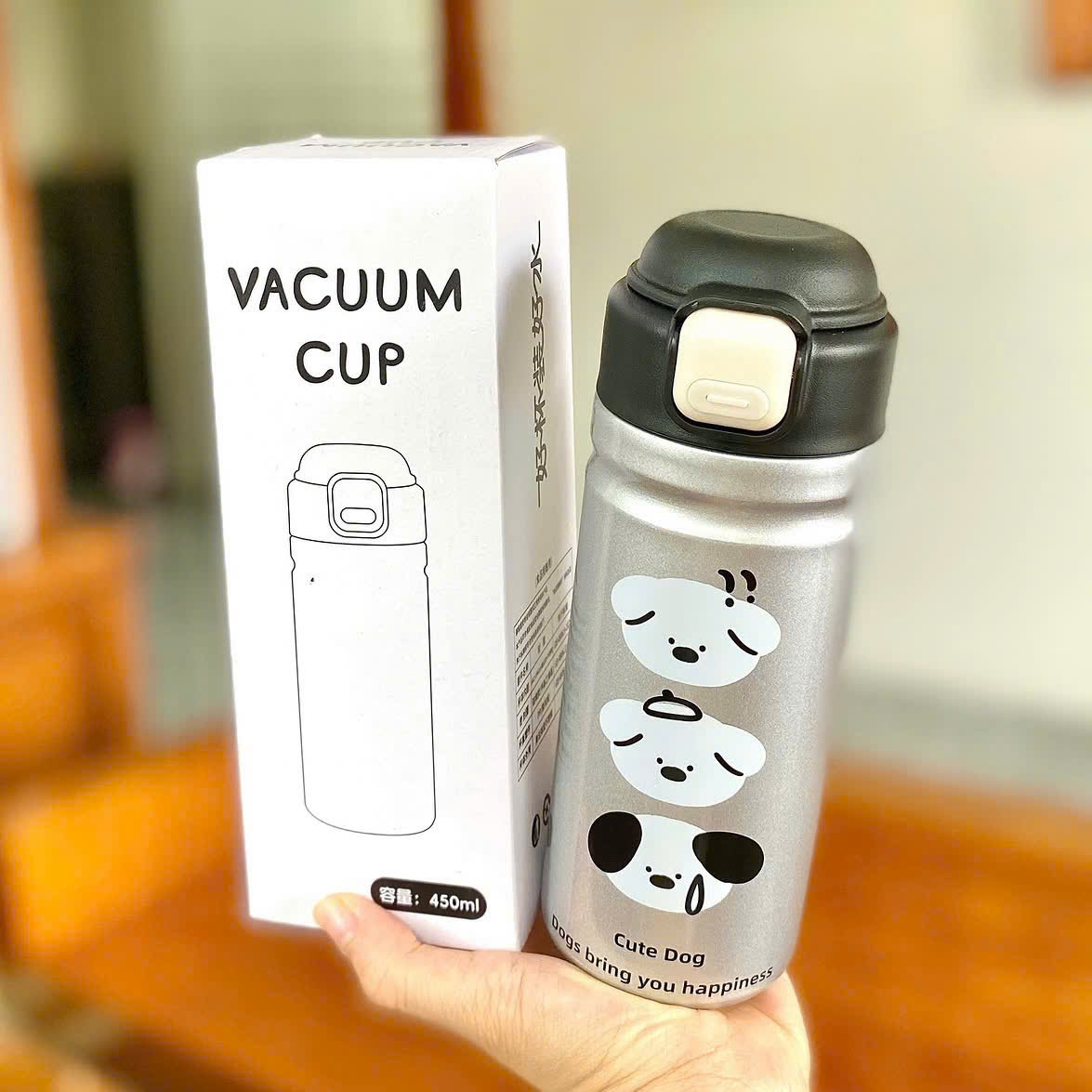 [60] Bình Giữ Nhiệt Sticker Nắp Bấm 450ML