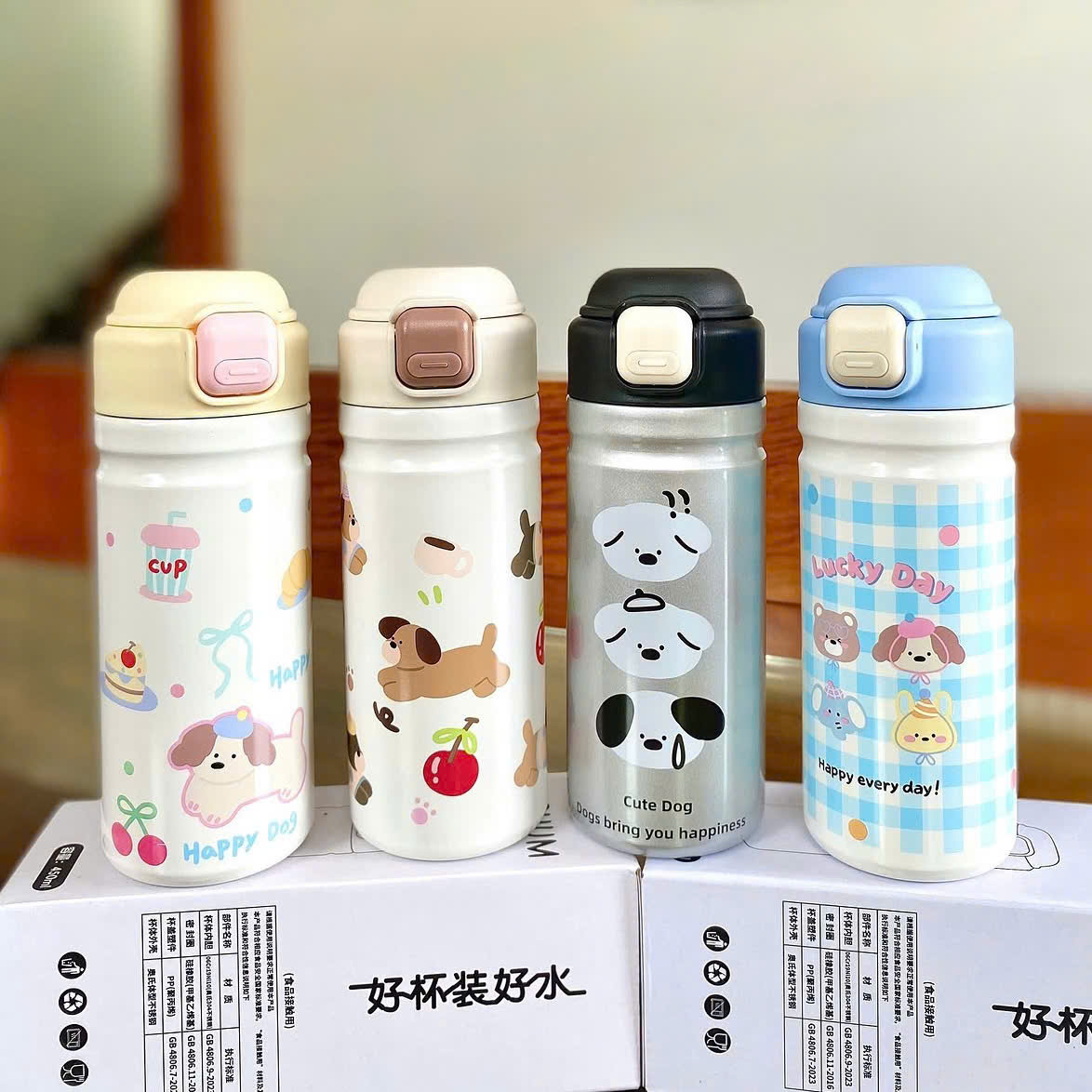 [60] Bình Giữ Nhiệt Sticker Nắp Bấm 450ML