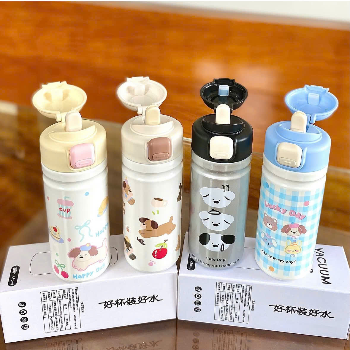 [60] Bình Giữ Nhiệt Sticker Nắp Bấm 450ML