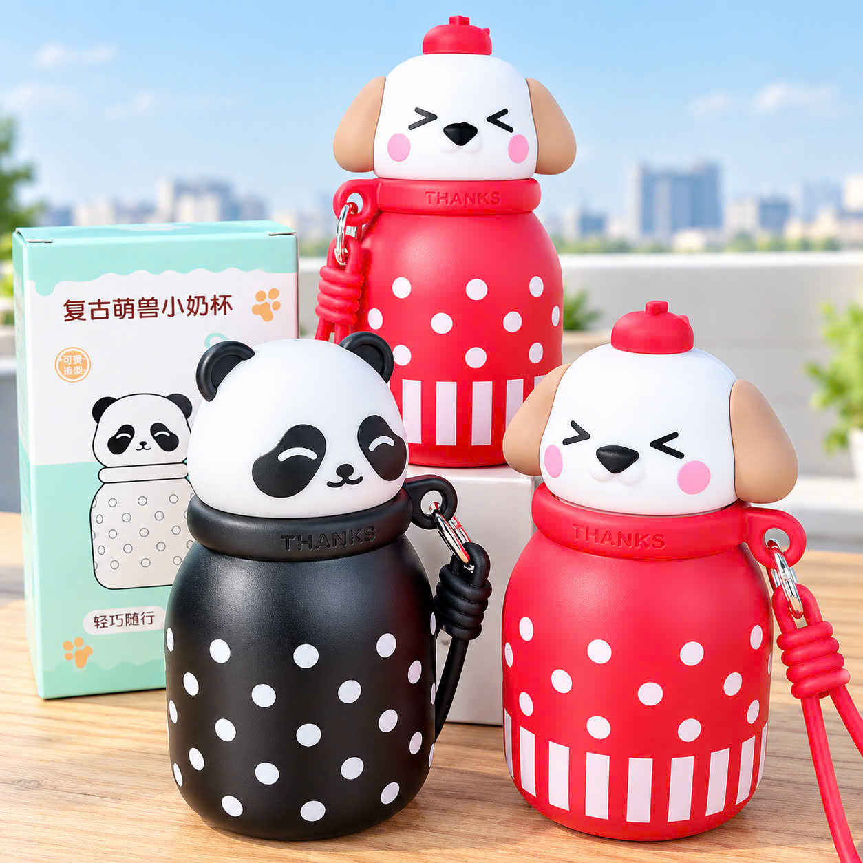[60] Bình Giữ Nhiệt Sus316 Charm GẤU Có Dây Xách