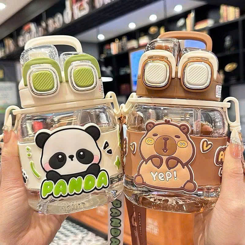 [48] Bình Nhựa DÀY LÙN Trong Suốt 2 Nắp Bấm HOẠT HÌNH 760ml 2515