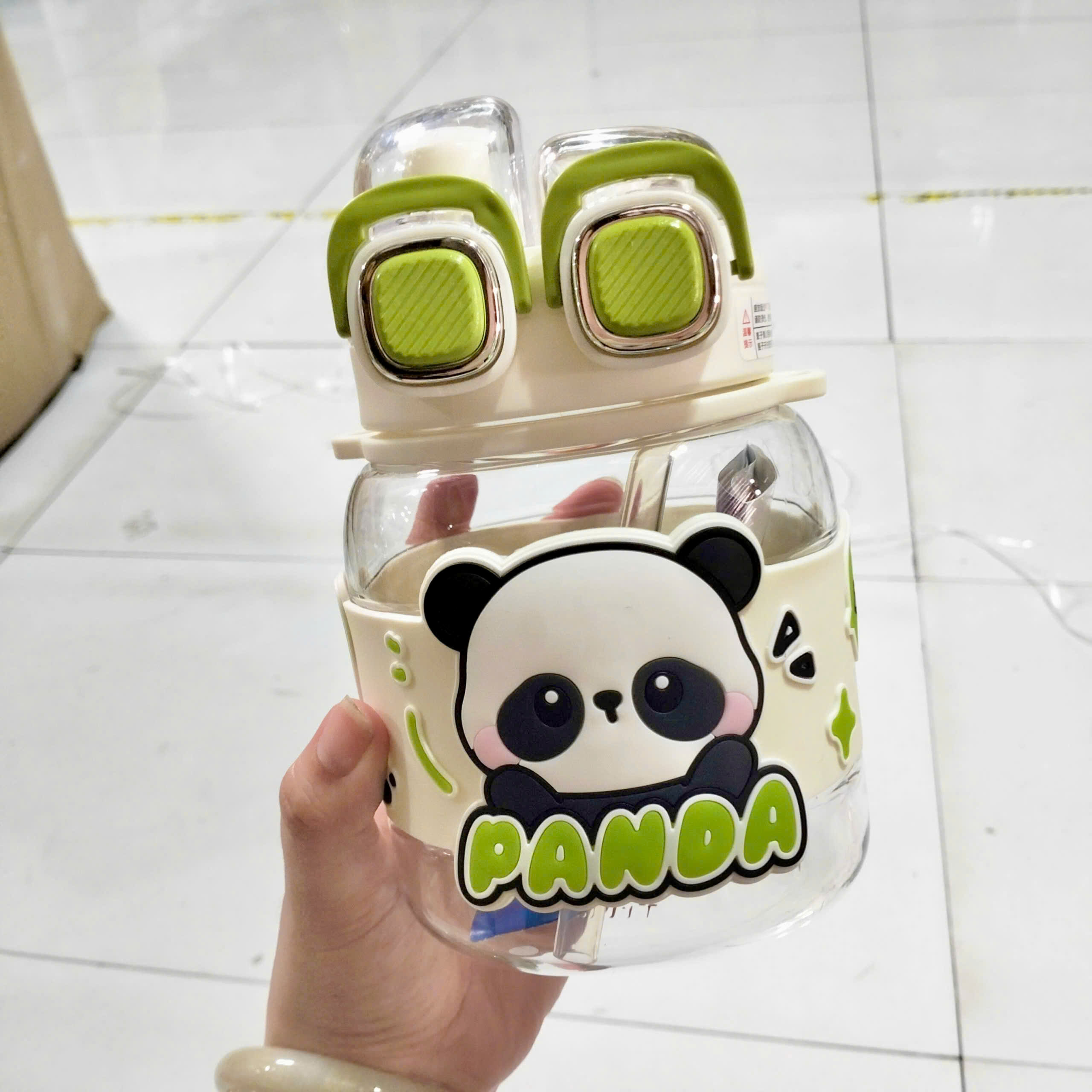 [48] Bình Nhựa DÀY LÙN Trong Suốt 2 Nắp Bấm HOẠT HÌNH 760ml 2515
