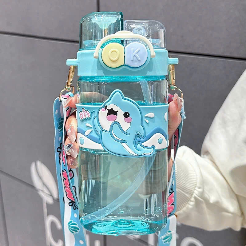 [60] Bình Nhựa DÀY Nắp Đôi Hoạ Tiết Hoạt Hình 3D 520ml 2058