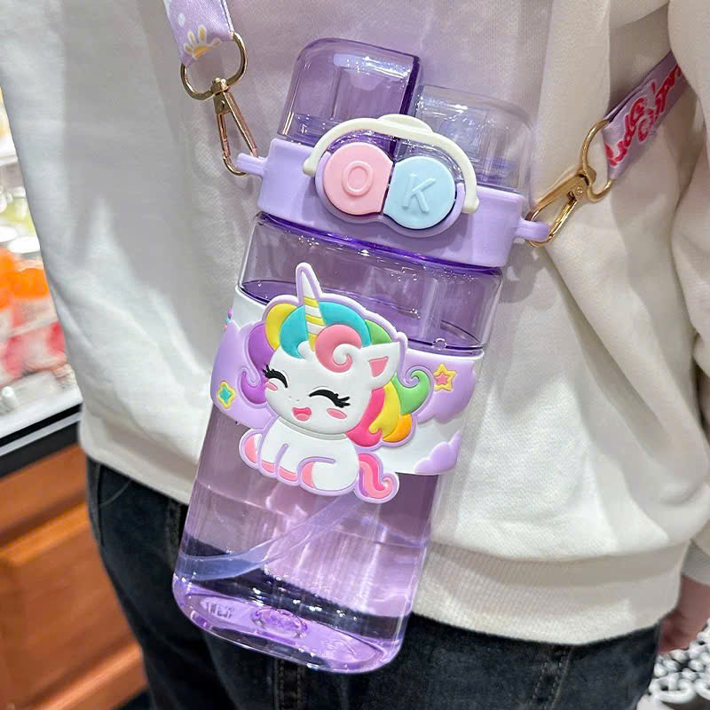 [60] Bình Nhựa DÀY Nắp Đôi Hoạ Tiết Hoạt Hình 3D 520ml 2058