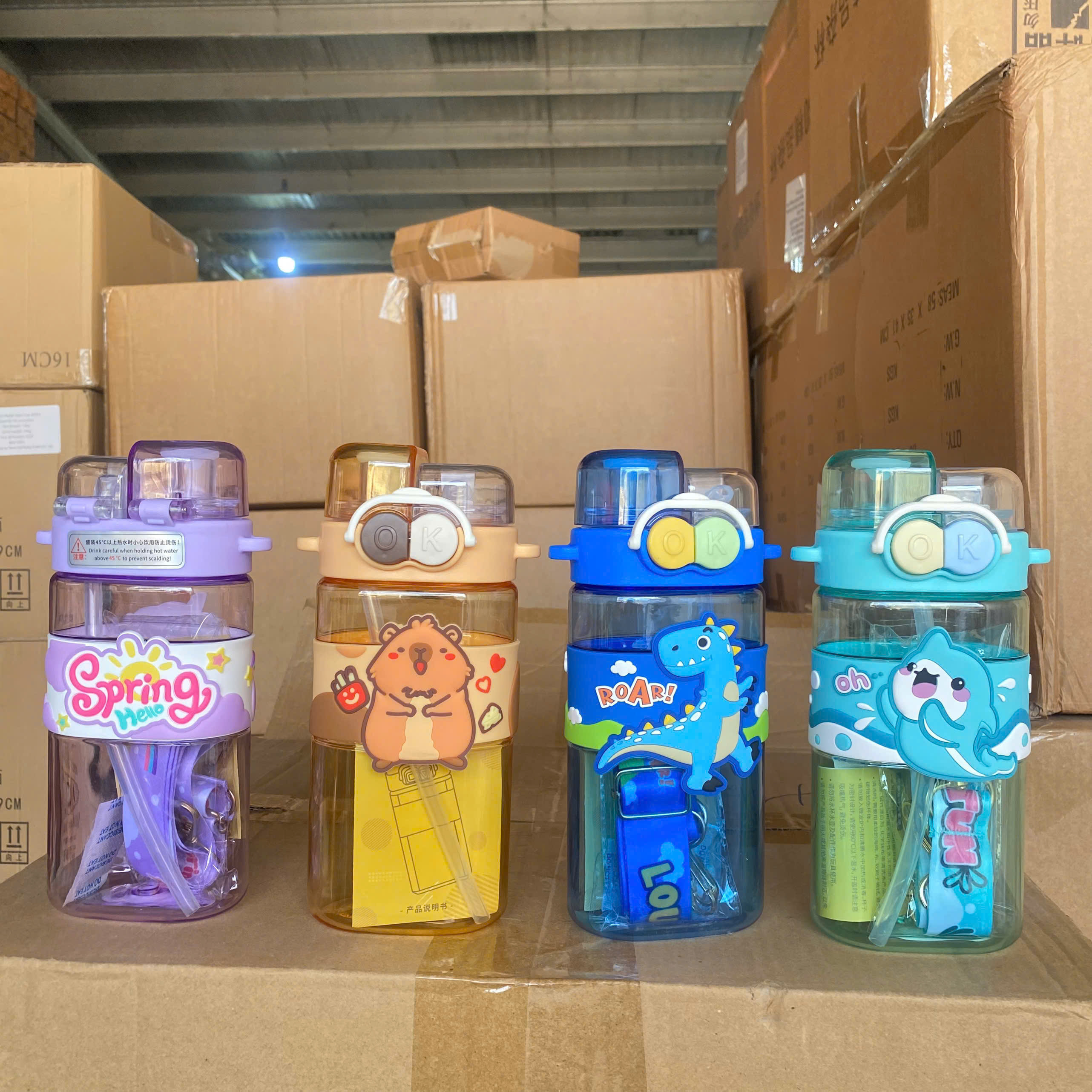 [60] Bình Nhựa DÀY Nắp Đôi Hoạ Tiết Hoạt Hình 3D 520ml 2058