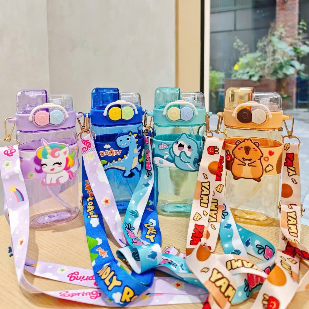 [60] Bình Nhựa DÀY Nắp Đôi Hoạ Tiết Hoạt Hình 3D 520ml 2058