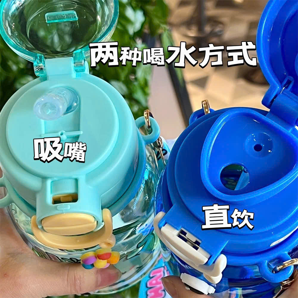 [60] Bình Nhựa DÀY Trong Suốt Có Nắp Bấm Hoạt Hình 600ml 2039