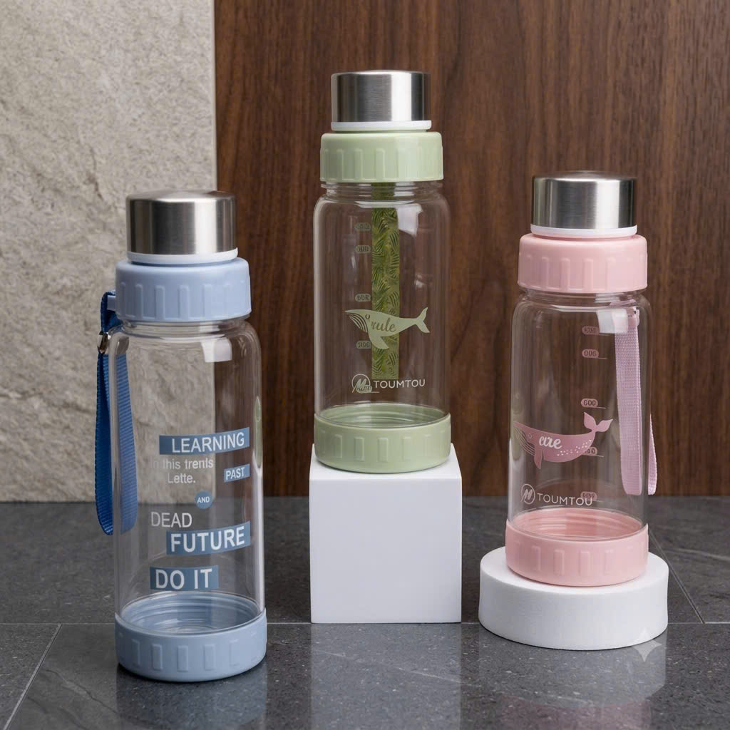 [60] Bình Nước Nhựa NẮP INOX Có Dây Xách 680ml