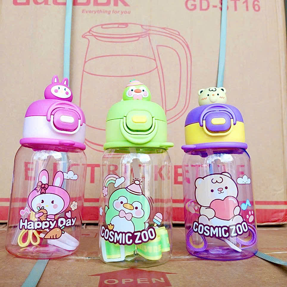 [60] Bình Nước Nhựa Nắp Thú 570ML No8818