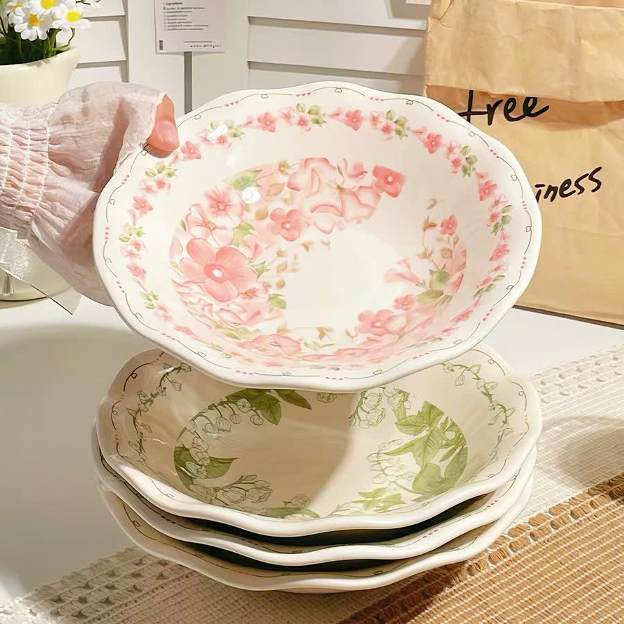 [60] Dĩa Sứ Tròn HÌNH HOA 8inch (V+)