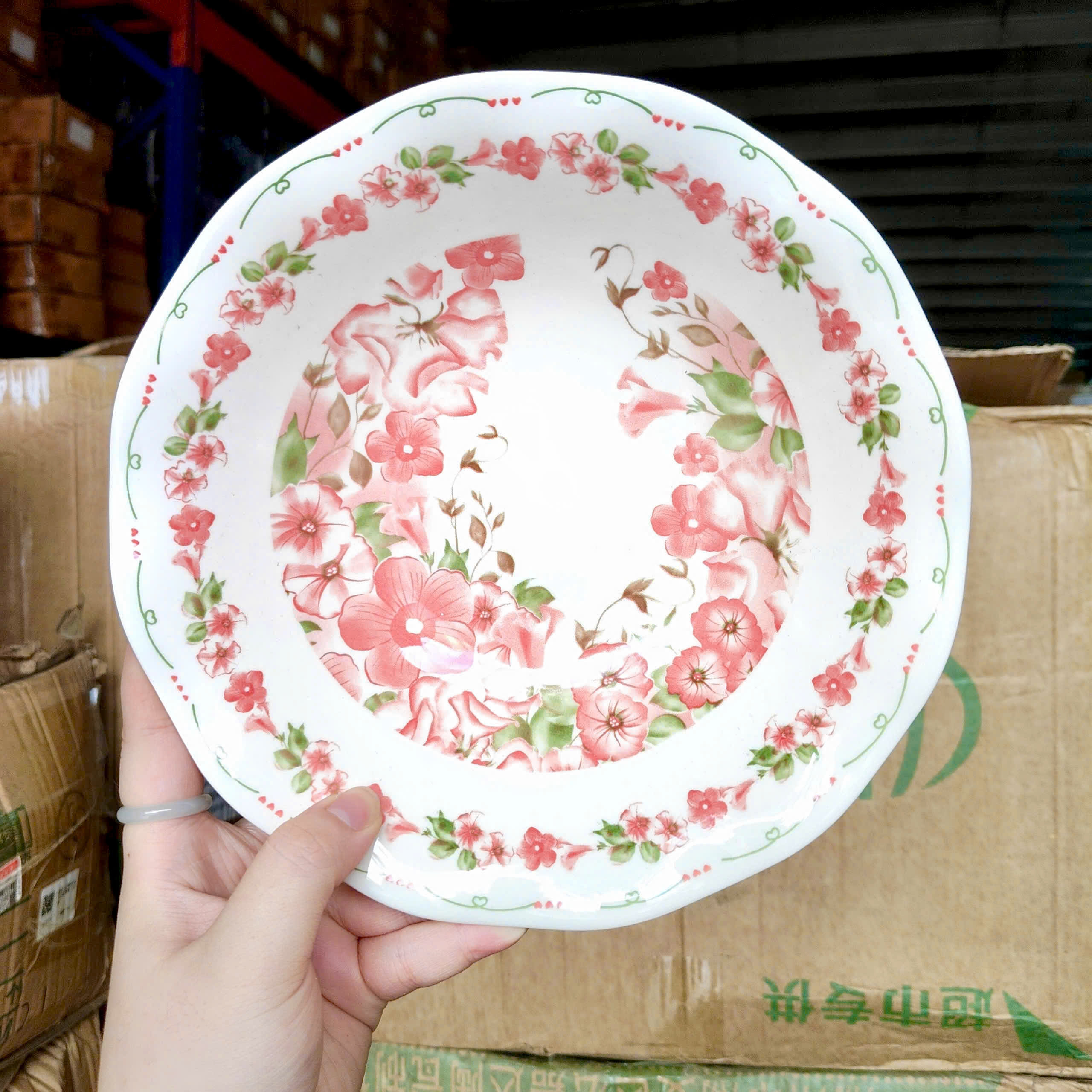 [60] Dĩa Sứ Tròn HÌNH HOA 8inch (V+)