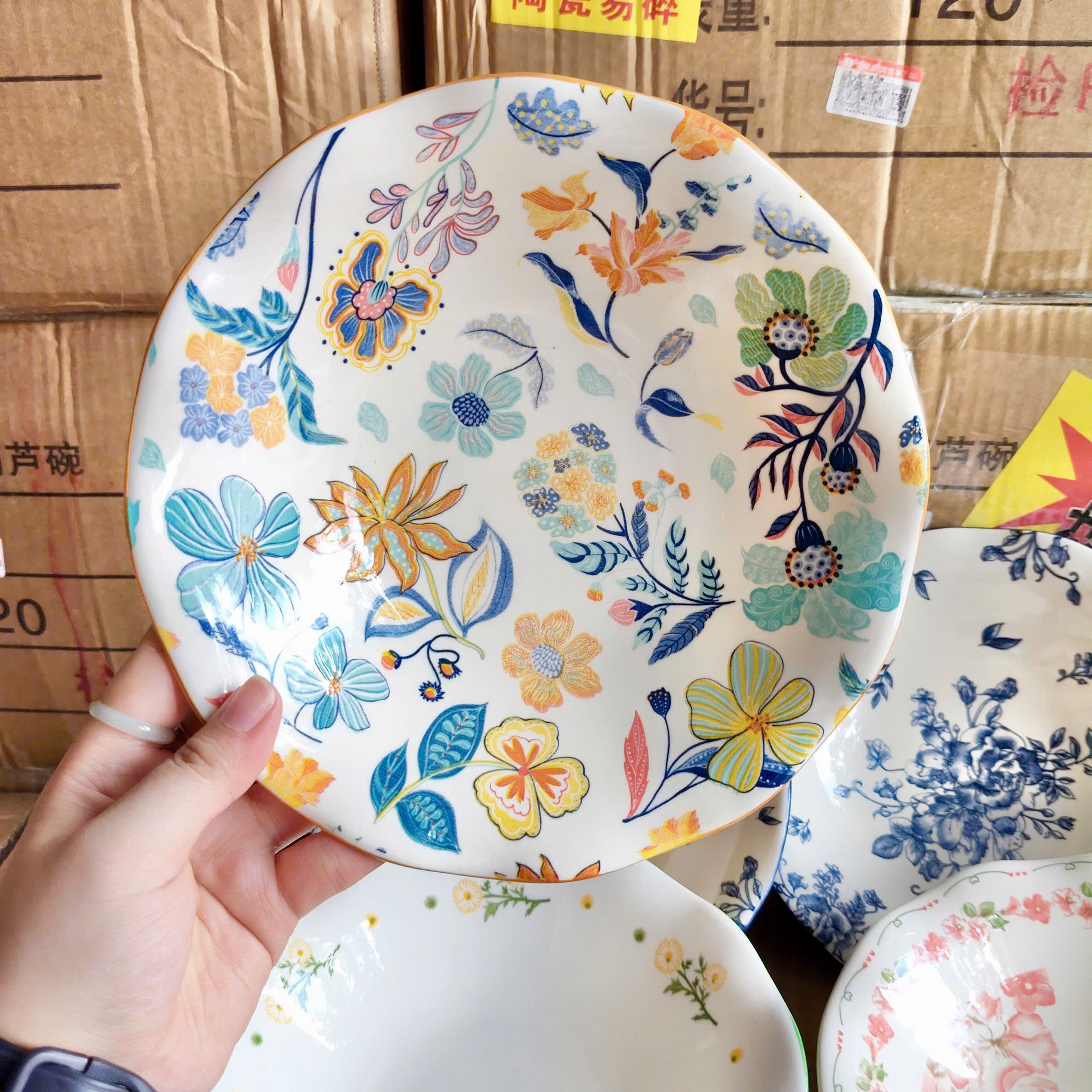 [60] Dĩa Sứ Tròn HÌNH HOA 8inch (V+)
