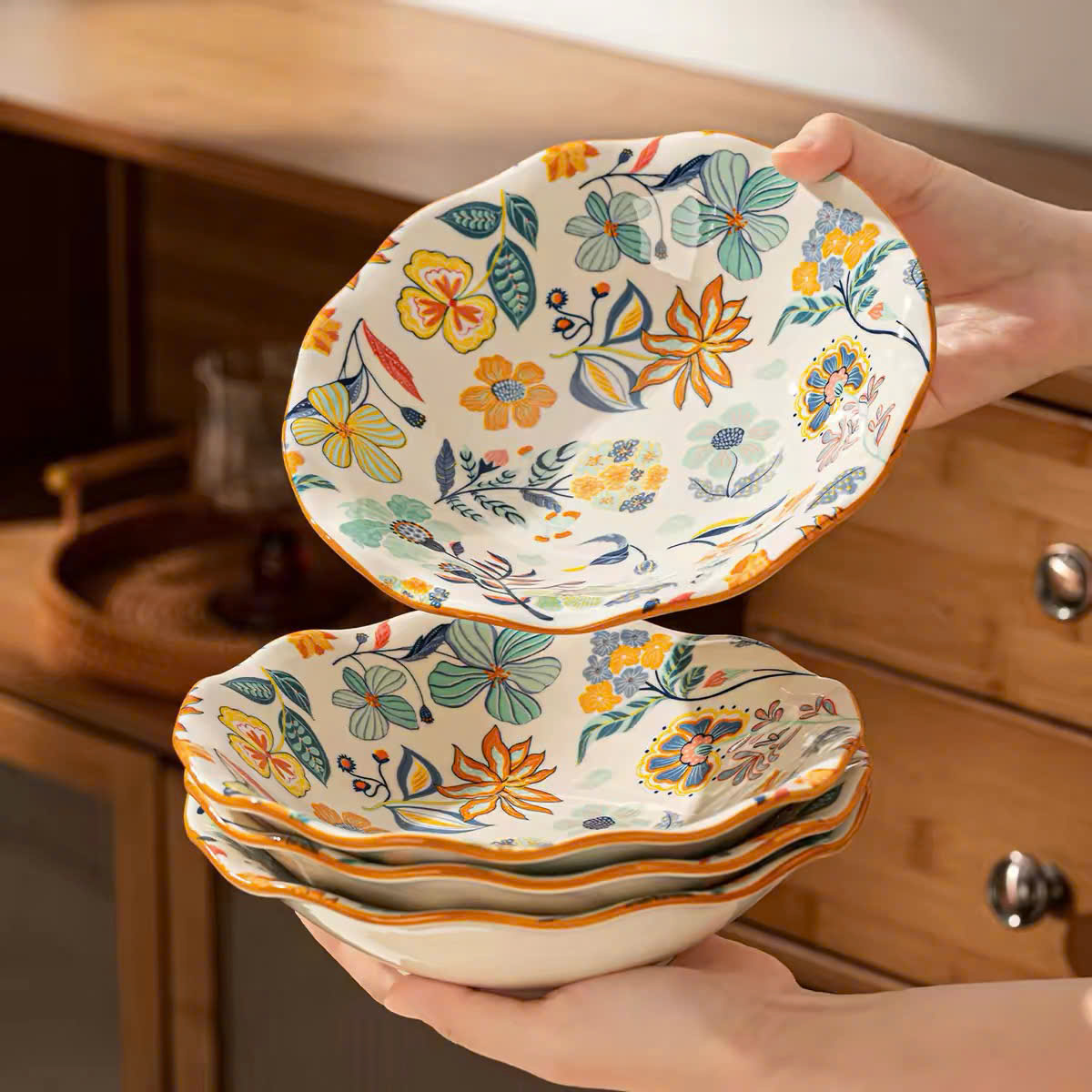 [60] Dĩa Sứ Tròn HÌNH HOA 8inch (V+)