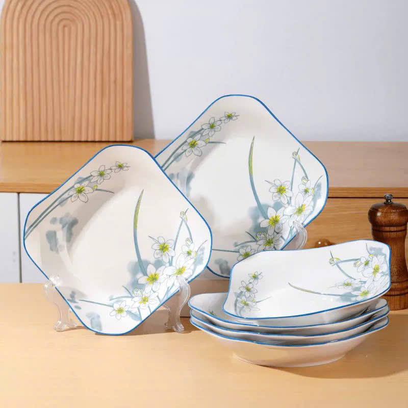 [60] Đĩa Sứ Vuông 8.5inch THỦY TIÊN