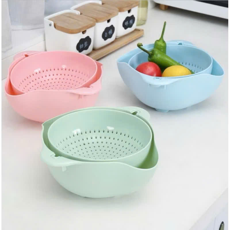 [60] Set Rổ Rửa Rau 2 Lớp Ráo Nước (V)