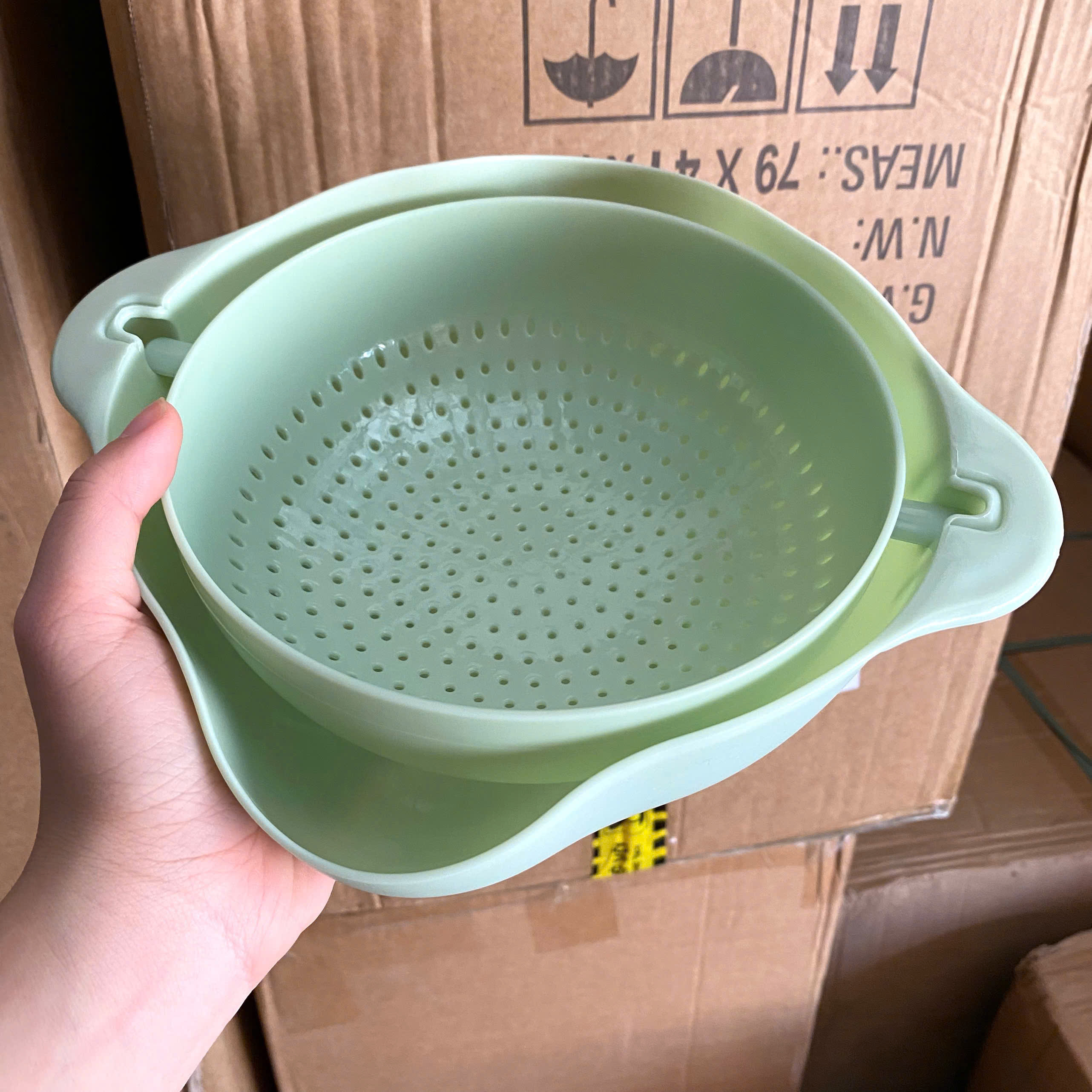 [60] Set Rổ Rửa Rau 2 Lớp Ráo Nước (V)