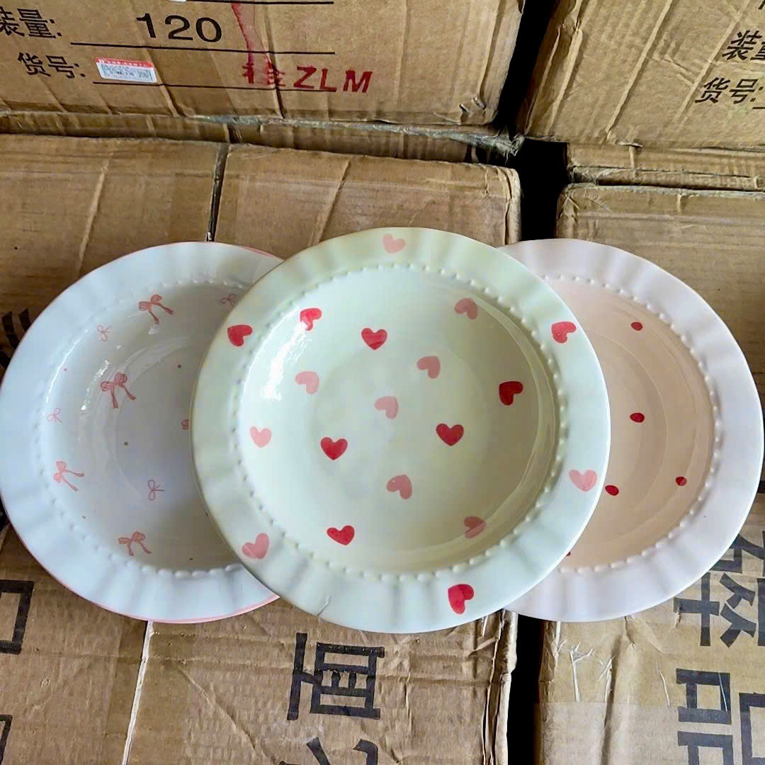 [62] Dĩa Sứ Tròn CHẤM BI 8.5inch (V+)
