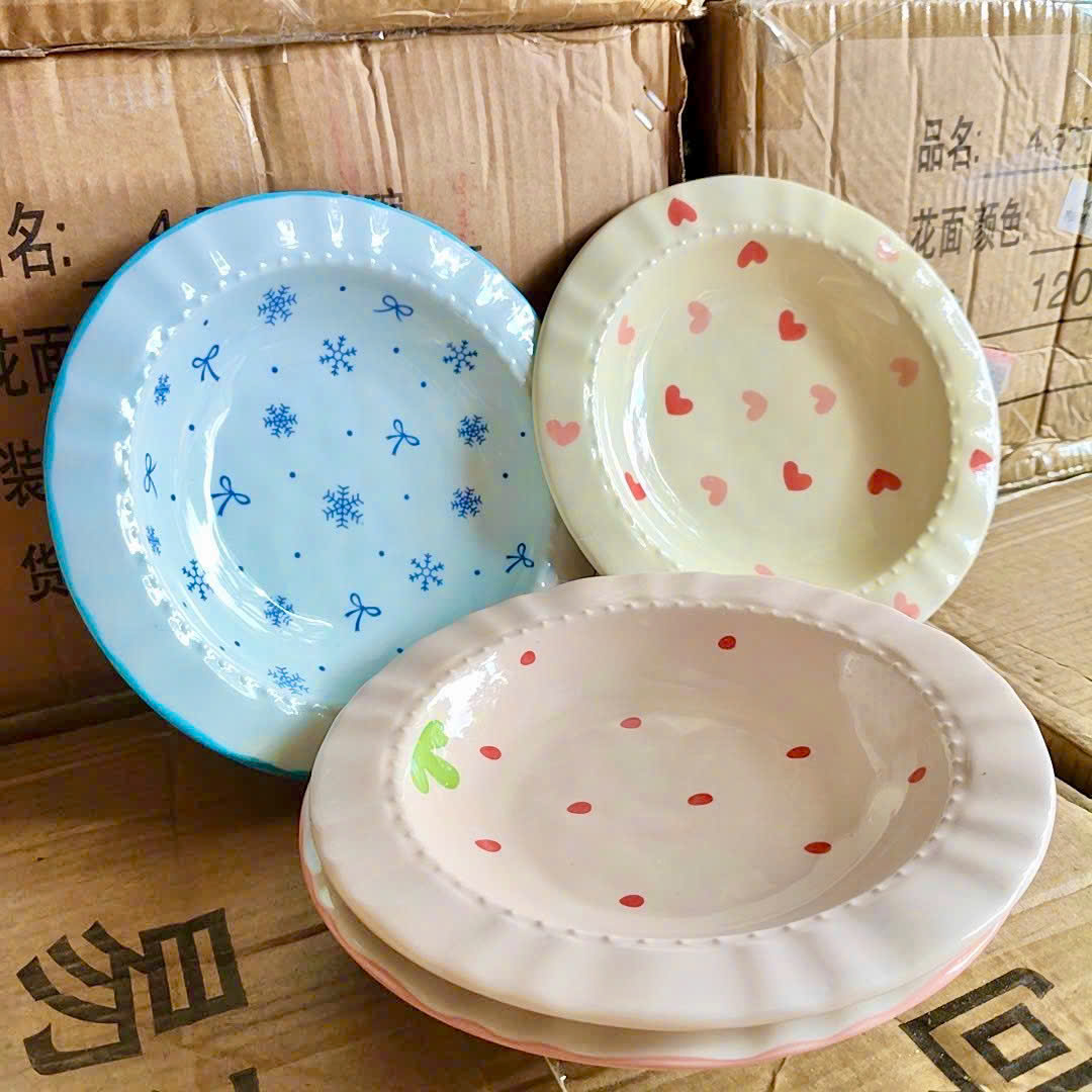 [62] Dĩa Sứ Tròn CHẤM BI 8.5inch (V+)