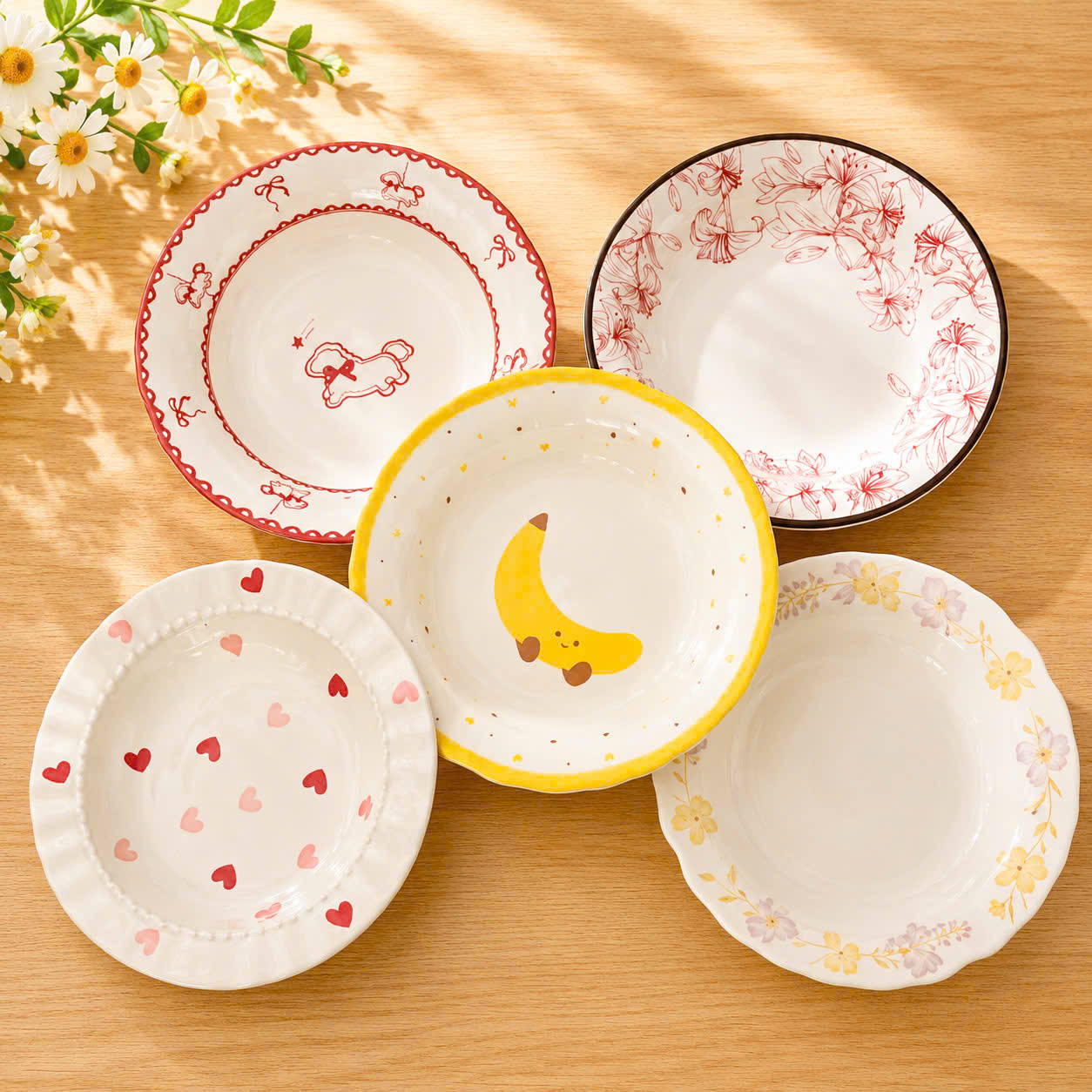 [70] Dĩa Sứ Tròn Mix Ngẫu Nhiên 8.5inch (V+)