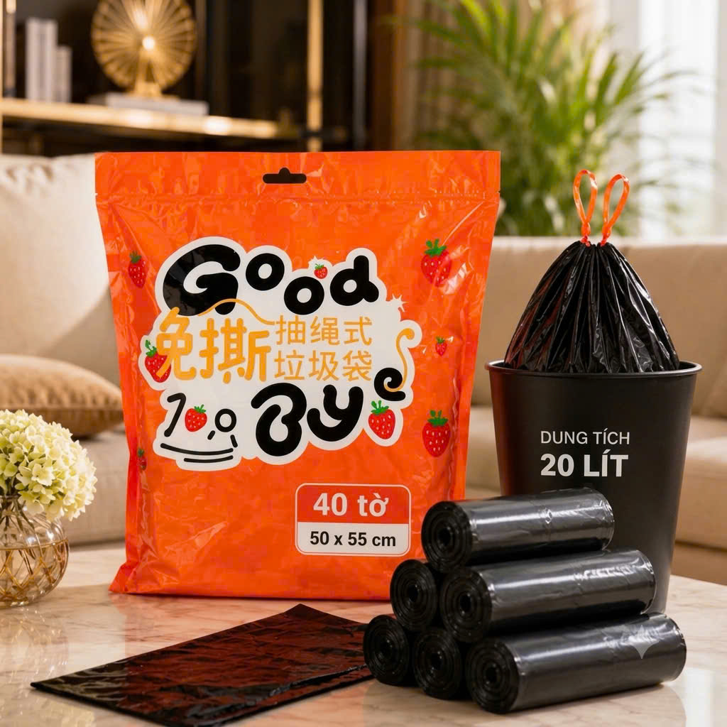 [70] Túi Rác Dây Rút GOODBYE Cuộn 40 Túi (1 Cuộn)