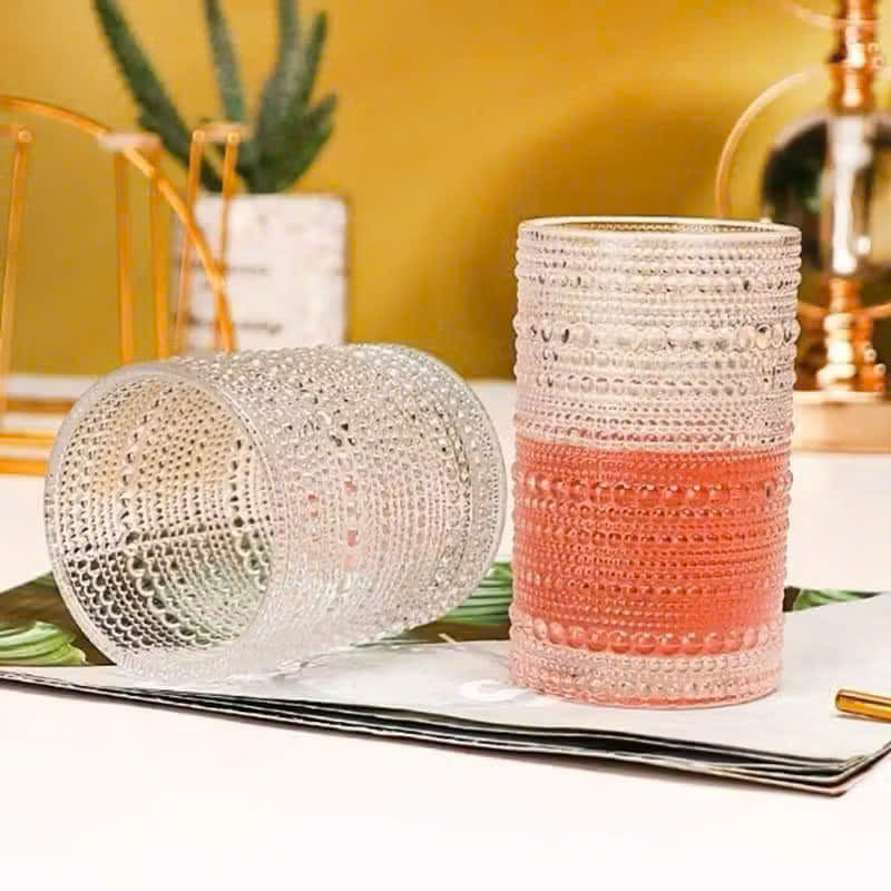 [8] Set 6 Ly Thủy Tinh Hoa Văn Chấm Bi Cao QYZD12779