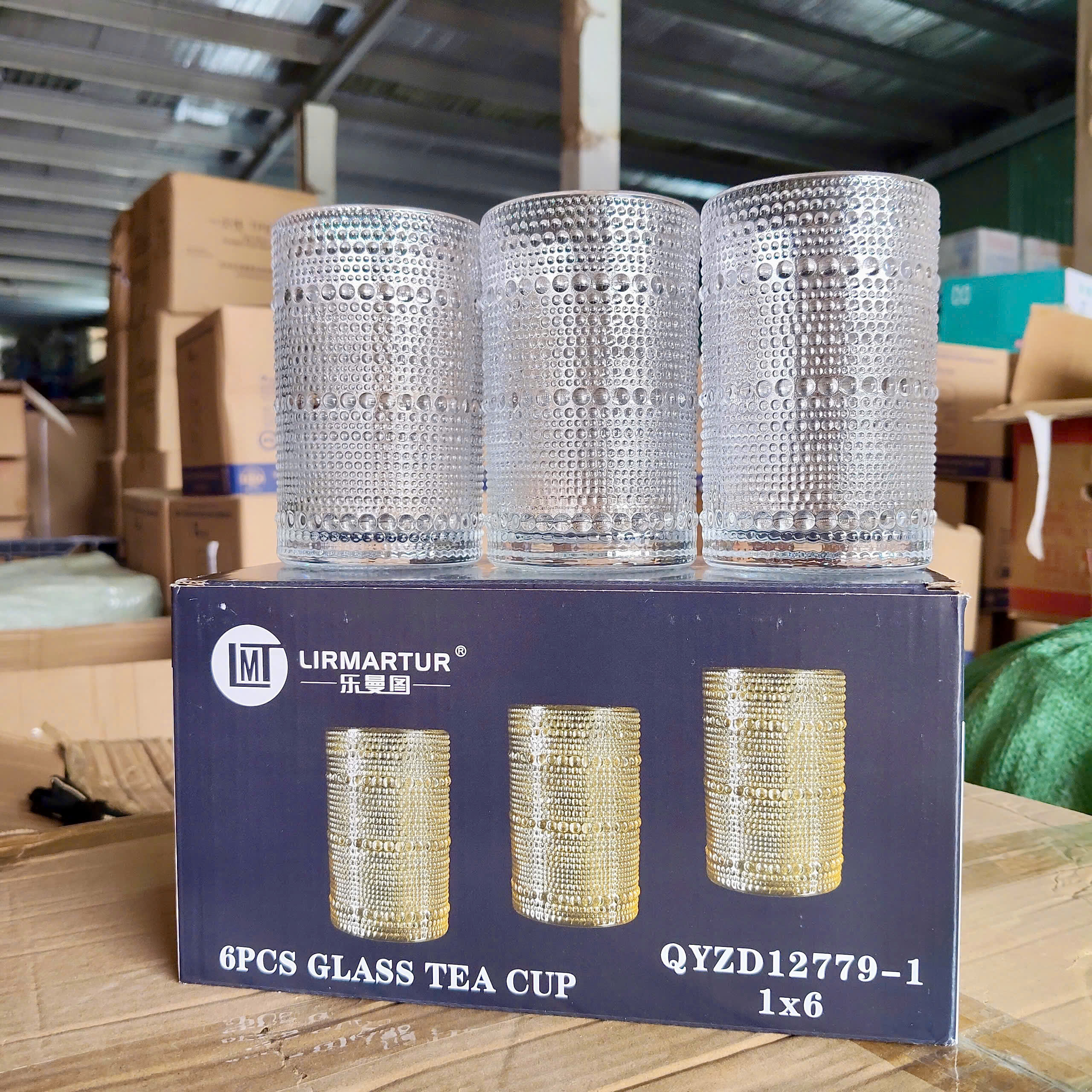 [8] Set 6 Ly Thủy Tinh Hoa Văn Chấm Bi Cao QYZD12779