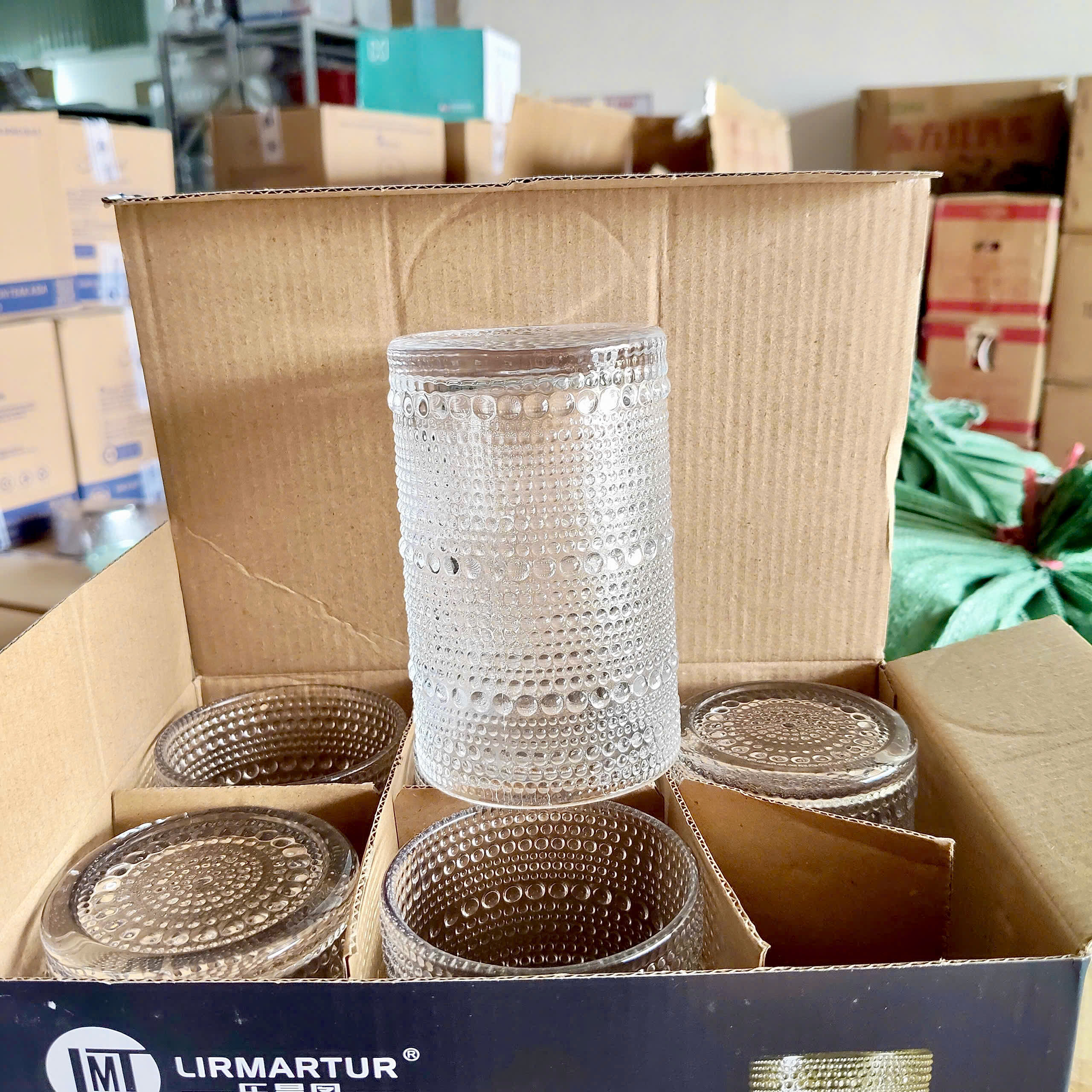 [8] Set 6 Ly Thủy Tinh Hoa Văn Chấm Bi Cao QYZD12779